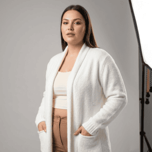 Damen Lange Unifarbene Strickjacke