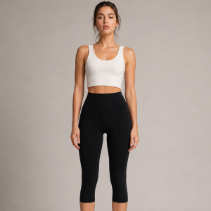 Damen ¾ Baumwoll Leggings In Schwarz